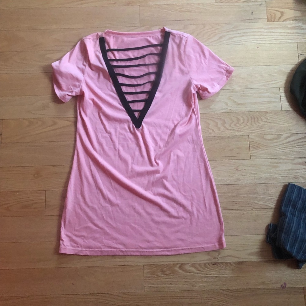 T shirt dress with ladder cut neck